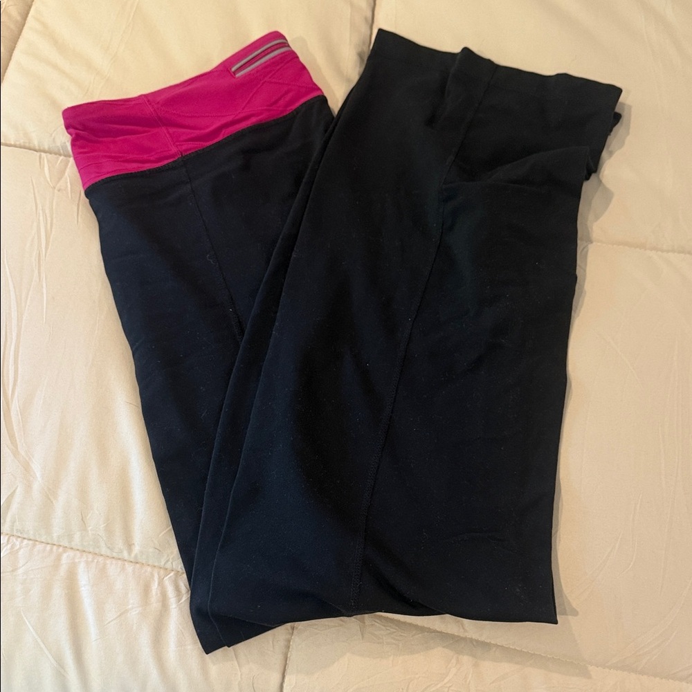 Kirkland Signature Black Leggings with Pink Waistband